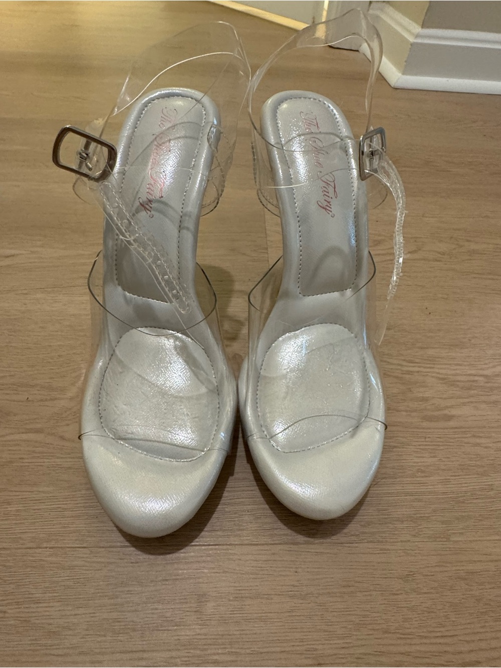 Shoe Fairy Olympia Heels- Clear Strap White Platform Heels 5”